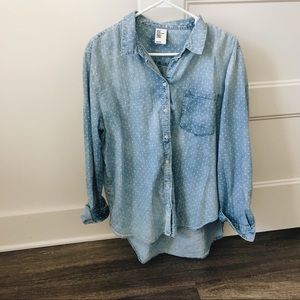 Polka dots Chambray long sleeve blouse